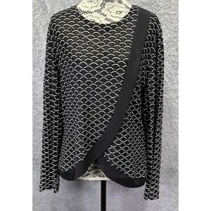 VTG Jolibel Women's L Blouse Black White 3D Textured Semi Sheer 80s Made Canada